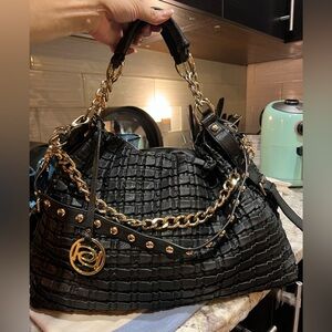 BEBE woven look faux leather shoulder bag satchel